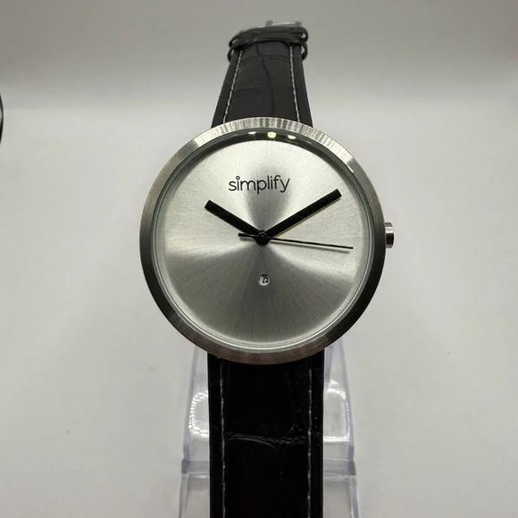 Simplify Black Band Unisex 1000 Series Silver Steel Case Watch (New Battery) - Picture 3 of 11